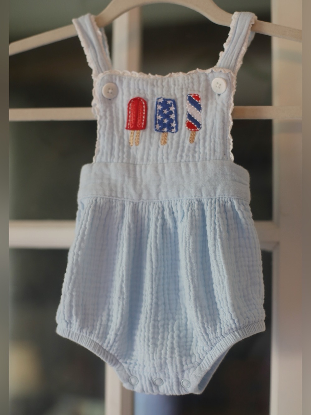 Adventurewear 360‎ Blue Patriotic Popsicle Muslin Bubble Romper 6M